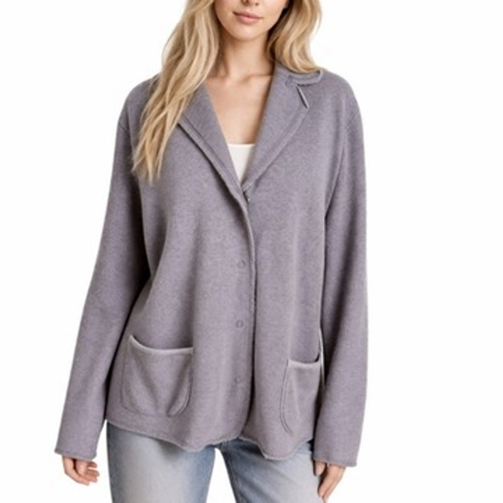 J. Jill Purple Heather Cotton Notched Collar Sweater Blazer Cardigan Size XL